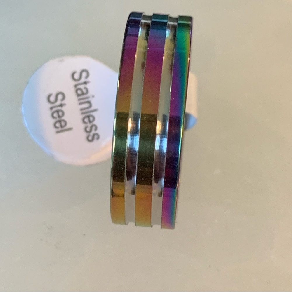 Multicoloured band stainless steel ring